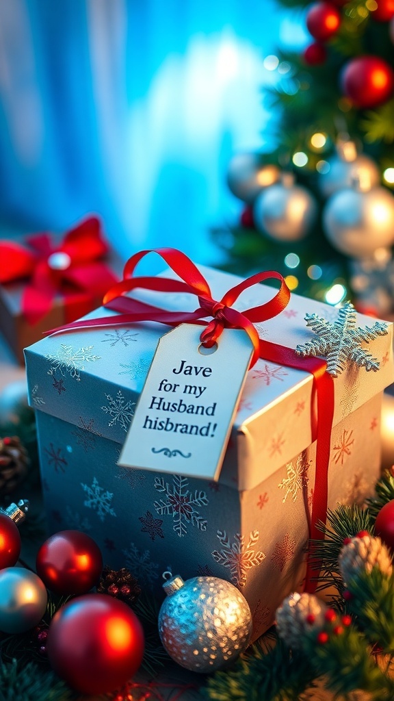 Homemade Christmas Gift Ideas for Your Husband A festive homemade gift box for Christmas with decorations.